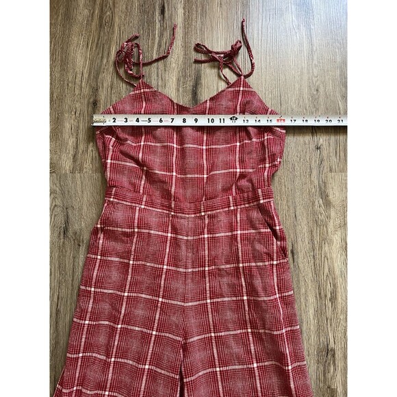 Madewell Red Biopic Plaid Spaghetti Strap Linen Blend Jumpsuit Womens Size Small - Picture 4 of 8